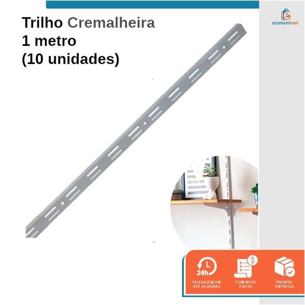 Imagem de Kit 10 Trilho Cremalheiras para Prateleira Duplo Branco 1 metro