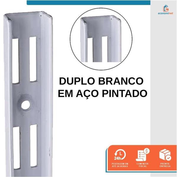 Imagem de Kit 10 Trilho Cremalheiras para Prateleira Duplo Branco 1,5 metro