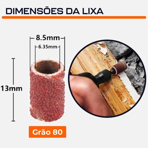 Imagem de Kit 10 Tubo de Lixa 6.4mm 1/4 Grão 80 para Micro Retíficas