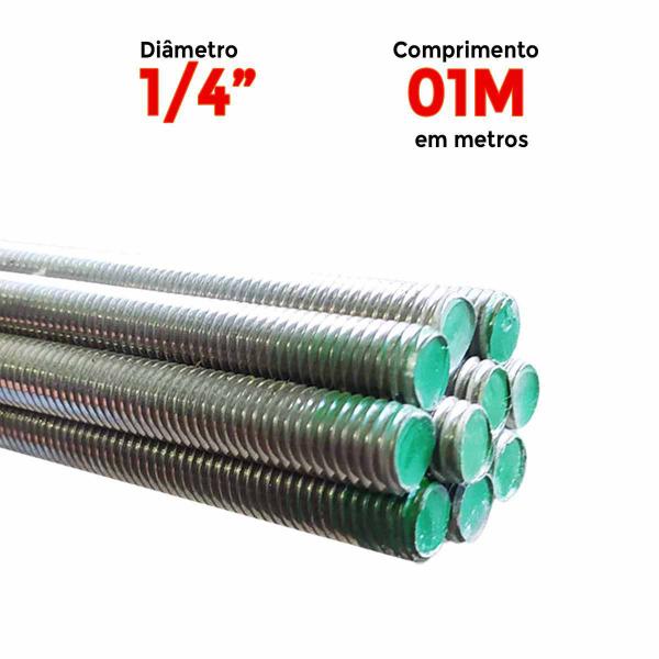 Imagem de Kit 10 Un Barra Roscada Inox 1/4 100 Porca 100 Arruela UNC