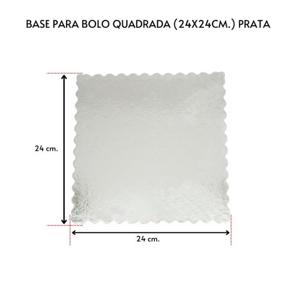 Imagem de Kit 10 Unidades Cake Board para Bolo Quadrado 24x24cm. Prata