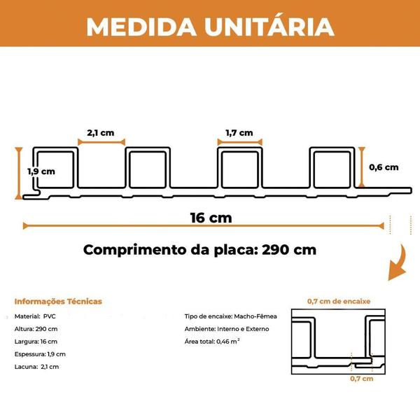 Imagem de Kit 10 Unidades de Painel Ripado Teca Envelhecida Prime PVC para Decoração Moderna de Ambientes 2,9Mx16CM