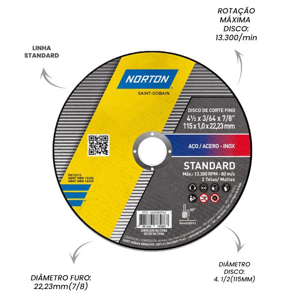 Imagem de Kit 10 Unidades Disco De Corte Inox 4.1/2 Standard Norton