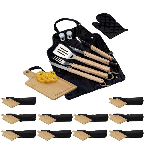 Imagem de Kit 10 Unidades - Kit Estojo Para Churrasco 8 Utensilios e Tábua