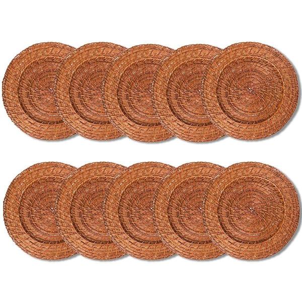 Kit 10 Unidades Sousplat Redondo Marrom Rattan 32Cm Rafimex Imagem de Kit 10 Unidades Sousplat Redondo Marrom Rattan 32Cm Rafimex