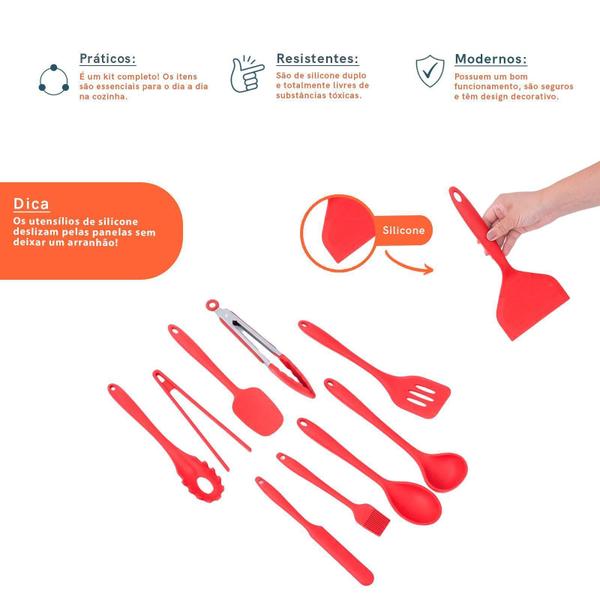 Imagem de Kit 10 Utensílios Cozinha Silicone Completo Multiuso - Oikos