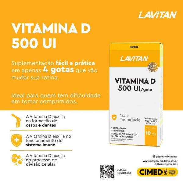 Imagem de Kit 10 Vitamina D Lavitan Gotas 500UI Sabor Limão 10Ml-Cimed