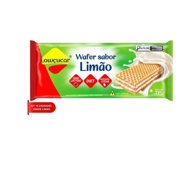 Imagem de Kit 10 wafer sabor limao zero acucar zero lactose zero gordura trans baixo teor de sodio lowcucar 115g