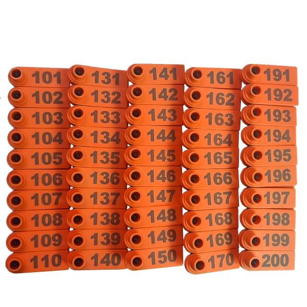 Imagem de Kit 100 Brinco Bovino para Gado Numerado 101 a 200 Laranja