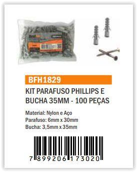 Imagem de Kit 100 Bucha 6 mm. + 100 Parafuso Phillips 3.5 x 35 mm.