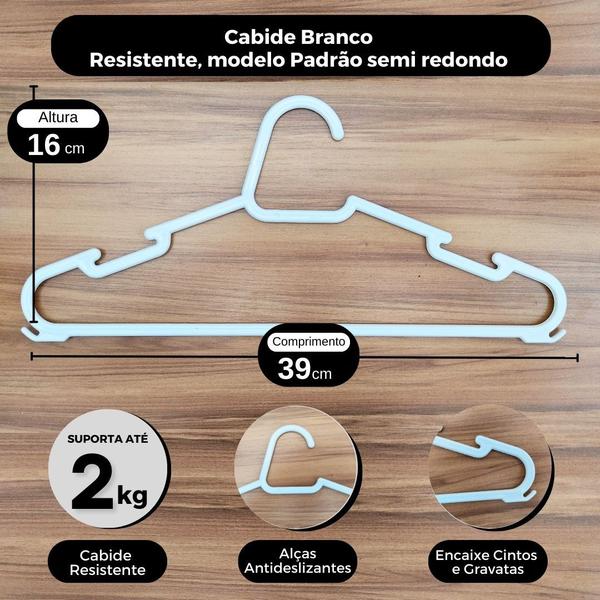 Imagem de Kit 100 Cabides Adulto Branco Combate Padrão Resistente Camiseta Blusa Camisa