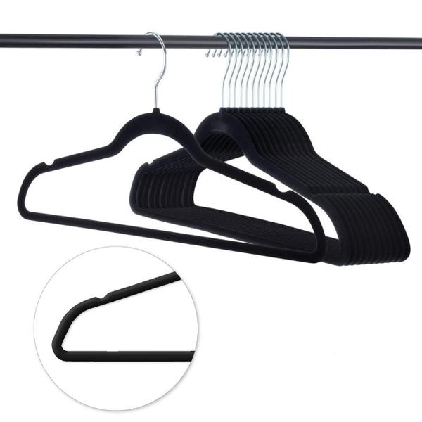 Kit 100 Cabides de Veludo Ultra Fino Antideslizante Preto - Toaninni Imagem de Kit 100 Cabides de Veludo Ultra Fino Antideslizante Preto