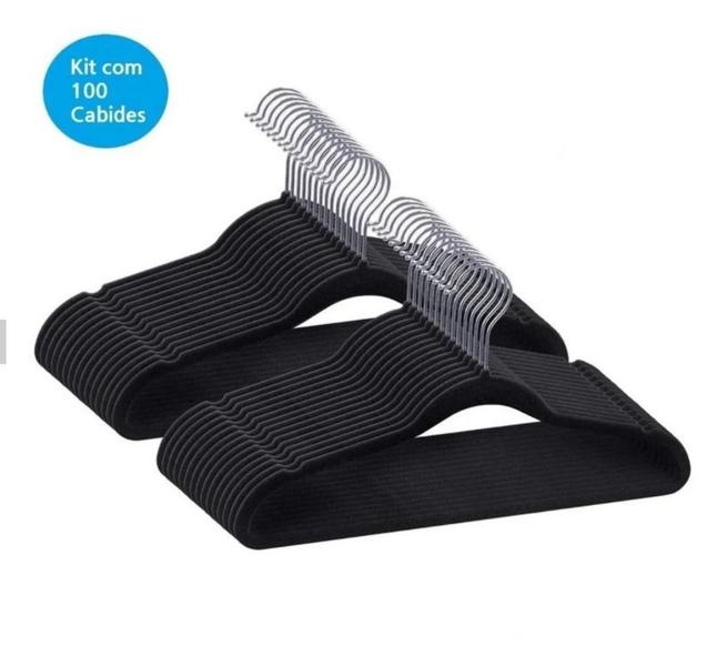 Kit 100 Cabides de Veludo Ultra Fino Antideslizante Preto - Toaninni Imagem de Kit 100 Cabides de Veludo Ultra Fino Antideslizante Preto