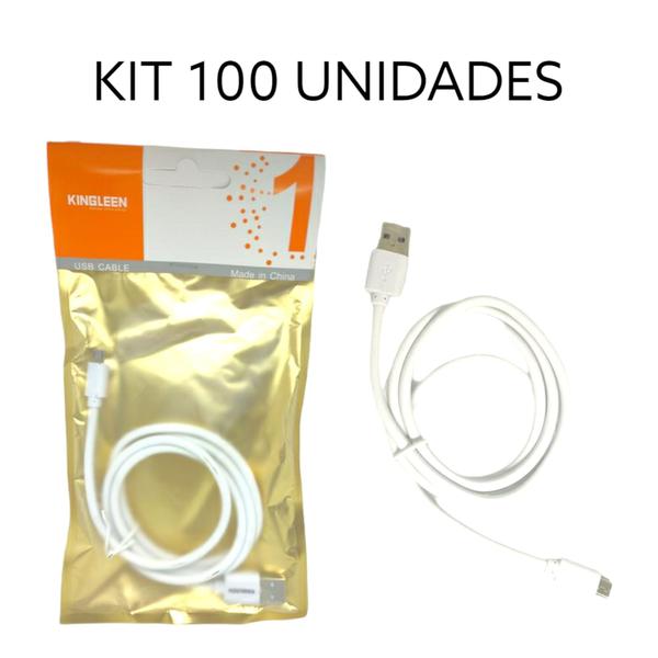 Imagem de Kit 100 Cabo USB V8 Micro USB 1 Metro Kingleen - ATACADO