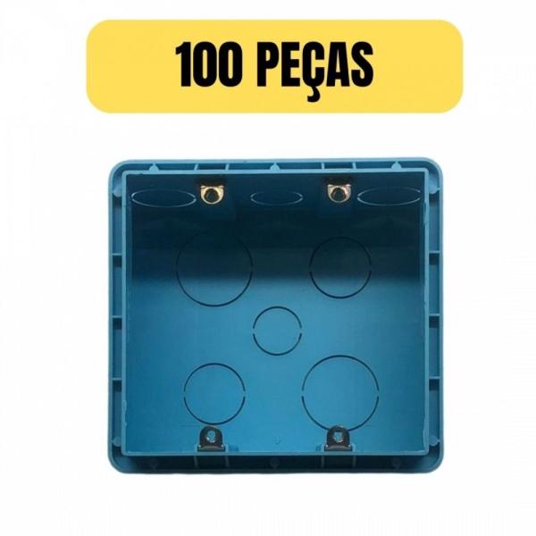 Imagem de Kit 100 caixa de luz embutir 4x4 pvc alvenaria azul peesa