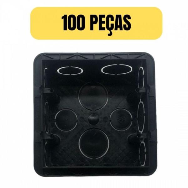 Imagem de Kit 100 caixa de luz embutir 4x4 pvc alvenaria preta pial 689045