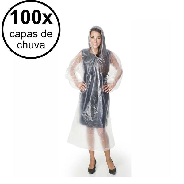 Imagem de Kit 100 Capas de Chuva Descartável Transparente Unissex