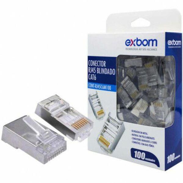 Imagem de Kit 100 Conector Blindado Rj45  8P8C Cat6E Gigabit Rede Exbom Rj45C6M100