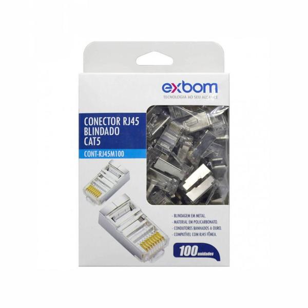 Imagem de Kit 100 Conector Blindado Rj45 Cat5E Gigabit Exbom