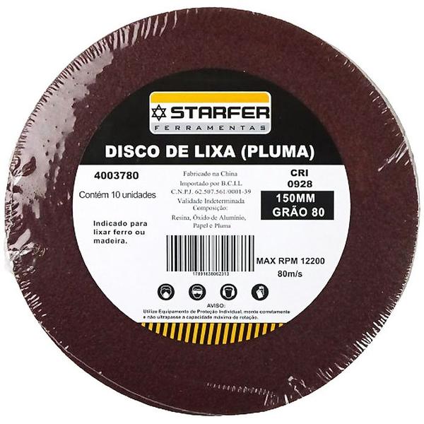 Imagem de Kit 100 Disco de lixa pluma vermelho 150mm Grão 80 Starfer