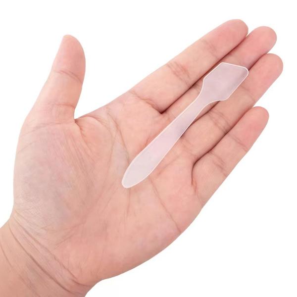 Imagem de Kit 100 Espátulas Pazinha Palheta Mini Para Creme Cosméticos Multiuso Transparente 8cm