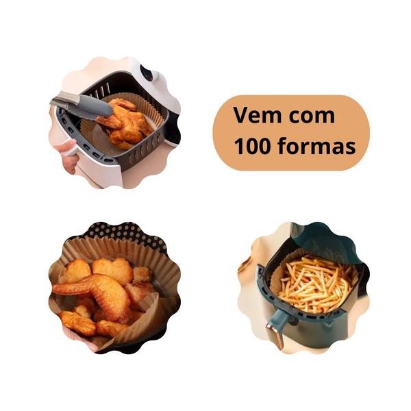 Imagem de Kit 100 Formas De Papel Descartaveis Antiaderente P/ Fritadeira Airfryer Protetor Forro Cozimento