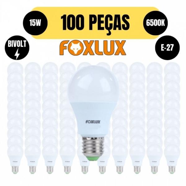 Imagem de Kit 100 lampada led bulbo a60 15w e27 6500k branca bivolt foxlux