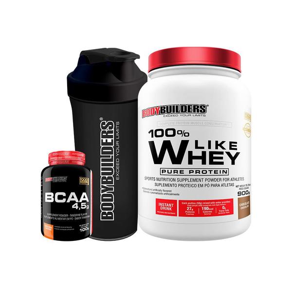 KIT 100% Like Whey 900g + BCAA 100g Tangerina + Coqueteleira - BodyBuilders Imagem de KIT 100% Like Whey 900g + BCAA 100g Tangerina + Coqueteleira - BodyBuilders