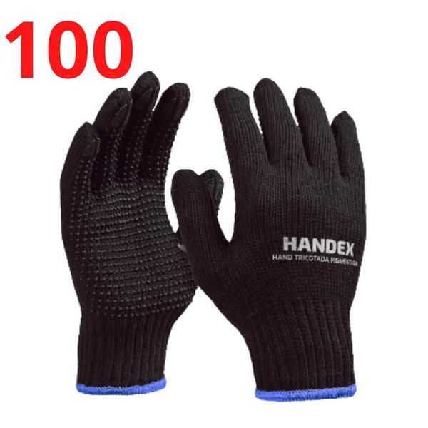 Imagem de Kit 100 luva hand tricotada pigmentada preto handex c.a 46128