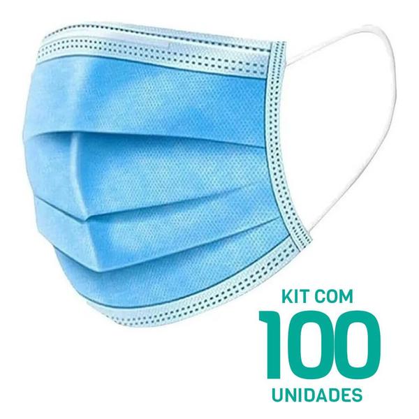 Imagem de Kit 100 Máscaras Descartáveis Adulto Tripla Camada Cor Azul