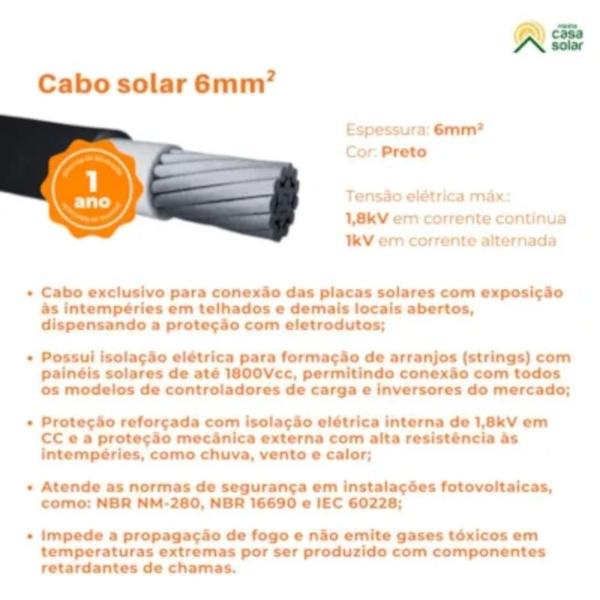 Imagem de Kit 100 Metros de Cabo Flexível 750V 6mm Preto