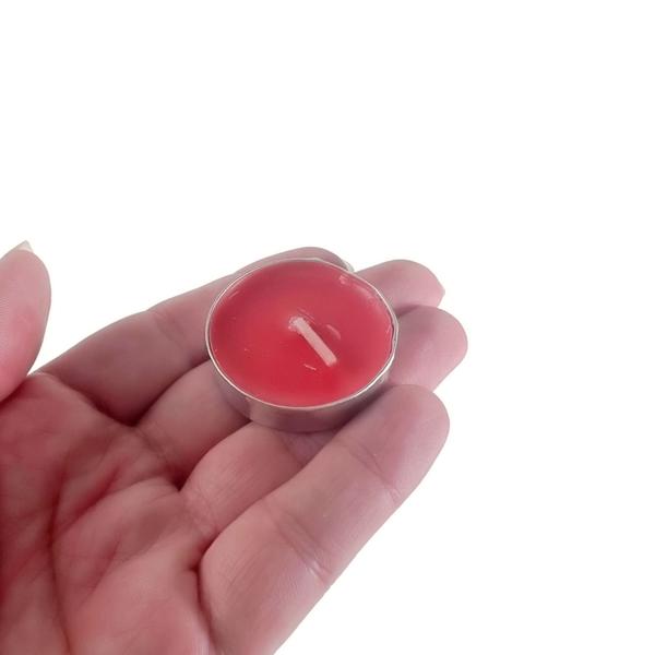 Imagem de Kit 100 Mini Vela Rechaud Parafina C/Suporte Tea Light Decorativa Vermelha