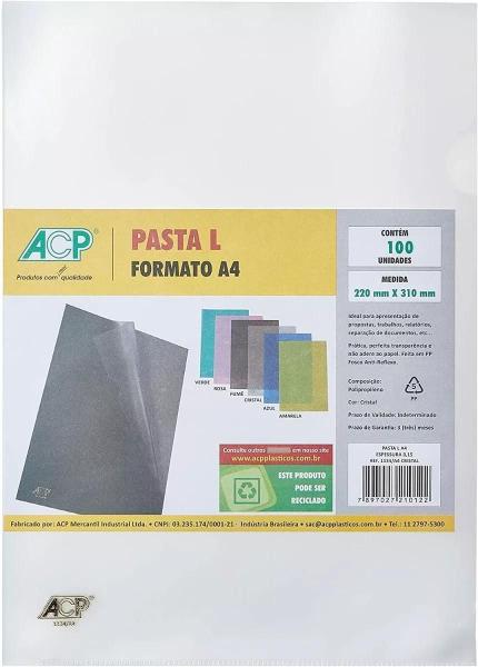 Imagem de Kit 100 Pastas em L A4 Acp Protetor Documentos Transparente