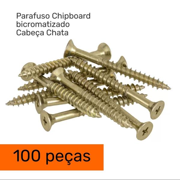 Imagem de Kit 100 Peças Parafuso Chipboard Cabeça Chata Phillips 4.0x40 Bicro