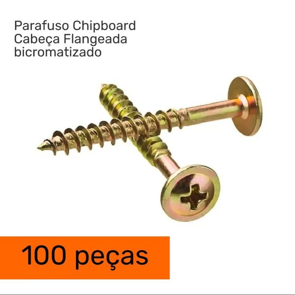 Imagem de Kit 100 Peças Parafuso Chipboard Cabeça Flangeada Phillips 4.5x45 Bicro