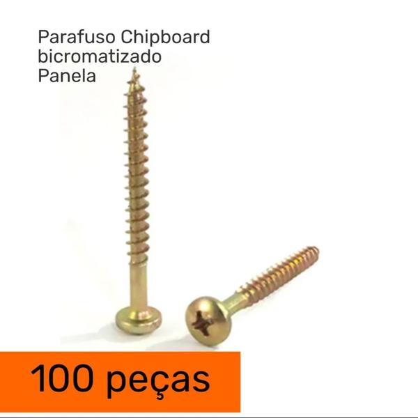 Imagem de Kit 100 Peças Parafuso Chipboard Cabeça Panela Phillips 4.0x45 Bicro