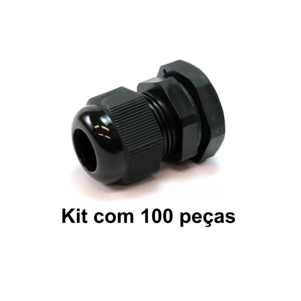 Imagem de Kit 100 Peças - Prensa Cabo Nylon Pg11 Preto