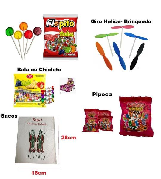 Imagem de Kit 100 Pessoas Doces Festa Cosme E Damião Com Brinquedos