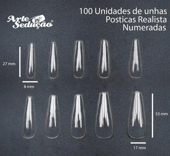 Imagem de Kit 100 Postiças Realista Transparente + Cola Tek Bond 793