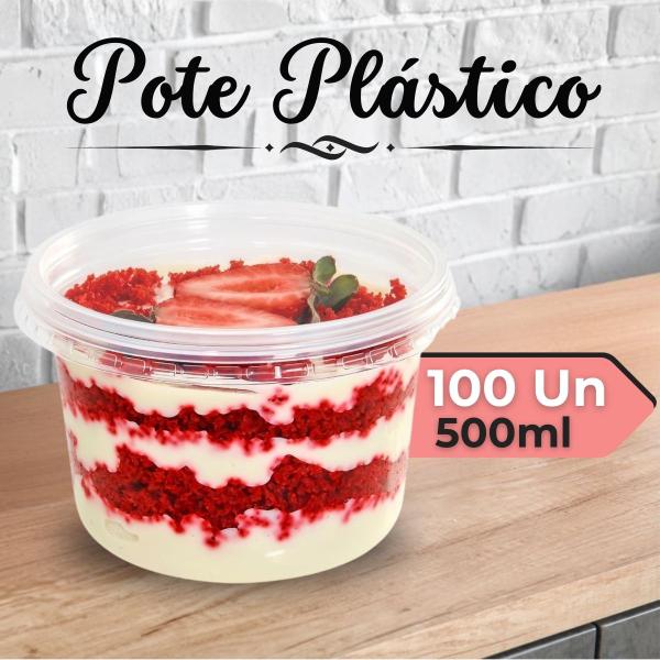 Imagem de Kit 100 Potes Plástico 500ml Bolo No Pote Salada de Frutas Açaí - BP Potes