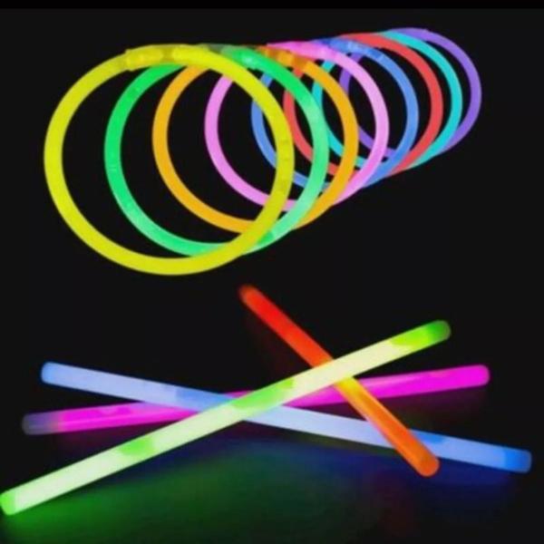 Imagem de Kit 100 Pulseira Neon Alto Brilho Fluorescente Festa Balada