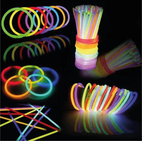 Imagem de Kit 100 Pulseiras Neon Balada Brilho Fluorescente Festa