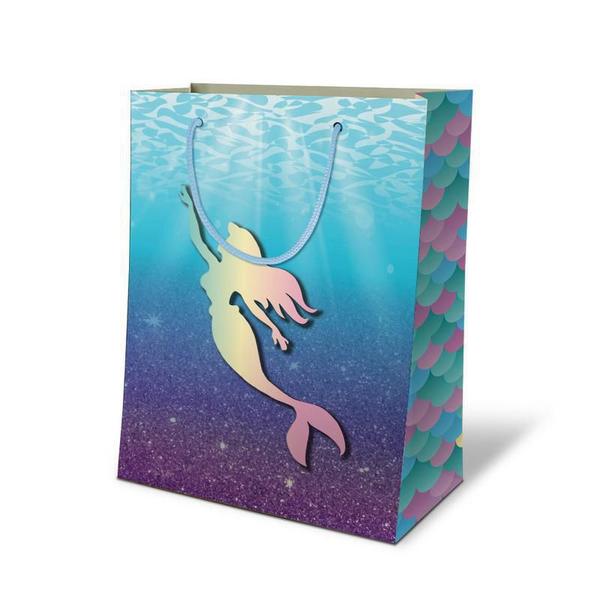 Imagem de Kit 100 Sacolas Papel Sereia 25X17X6Cm Bolsa Festa Infantil