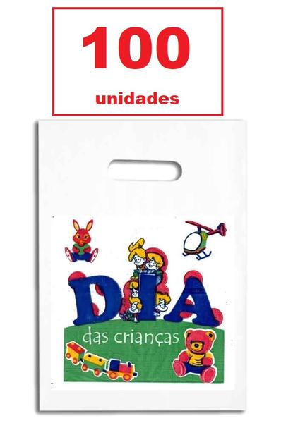 Imagem de Kit 100 Sacolas Plástica 30x20 Dia das Crianças Cosme Damião