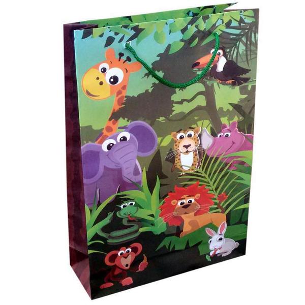 Imagem de Kit 100 Sacolas Safari Floresta 25X17X6Cm Bolsa Festa