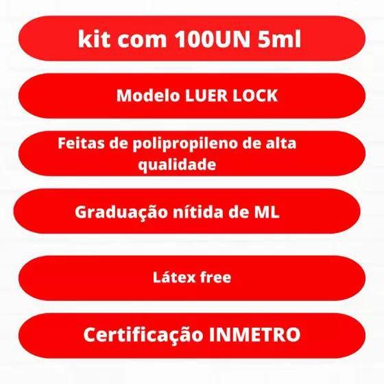 Imagem de kit 100 Seringas S/ Agulha Luer Lock Rosca Descartável 3ml / 5ml / 10ml