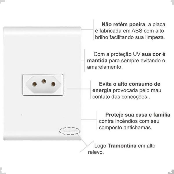 Imagem de Kit 100 Tomada Simples 2PT+T 10A 4X2 Embutir Liz Tramontina