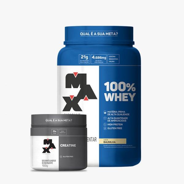 Imagem de Kit 100% Whey Max 900g Pote + Creatina 100g Pura -Max Titanium