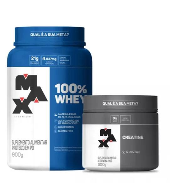 Imagem de Kit 100% Whey Max 900g Pote + Creatina 300g Pura -Max Titanium