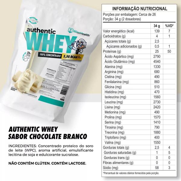 Imagem de Kit: 100% Whey Protein Chocolate Branco 1,8Kg - Wisehealth